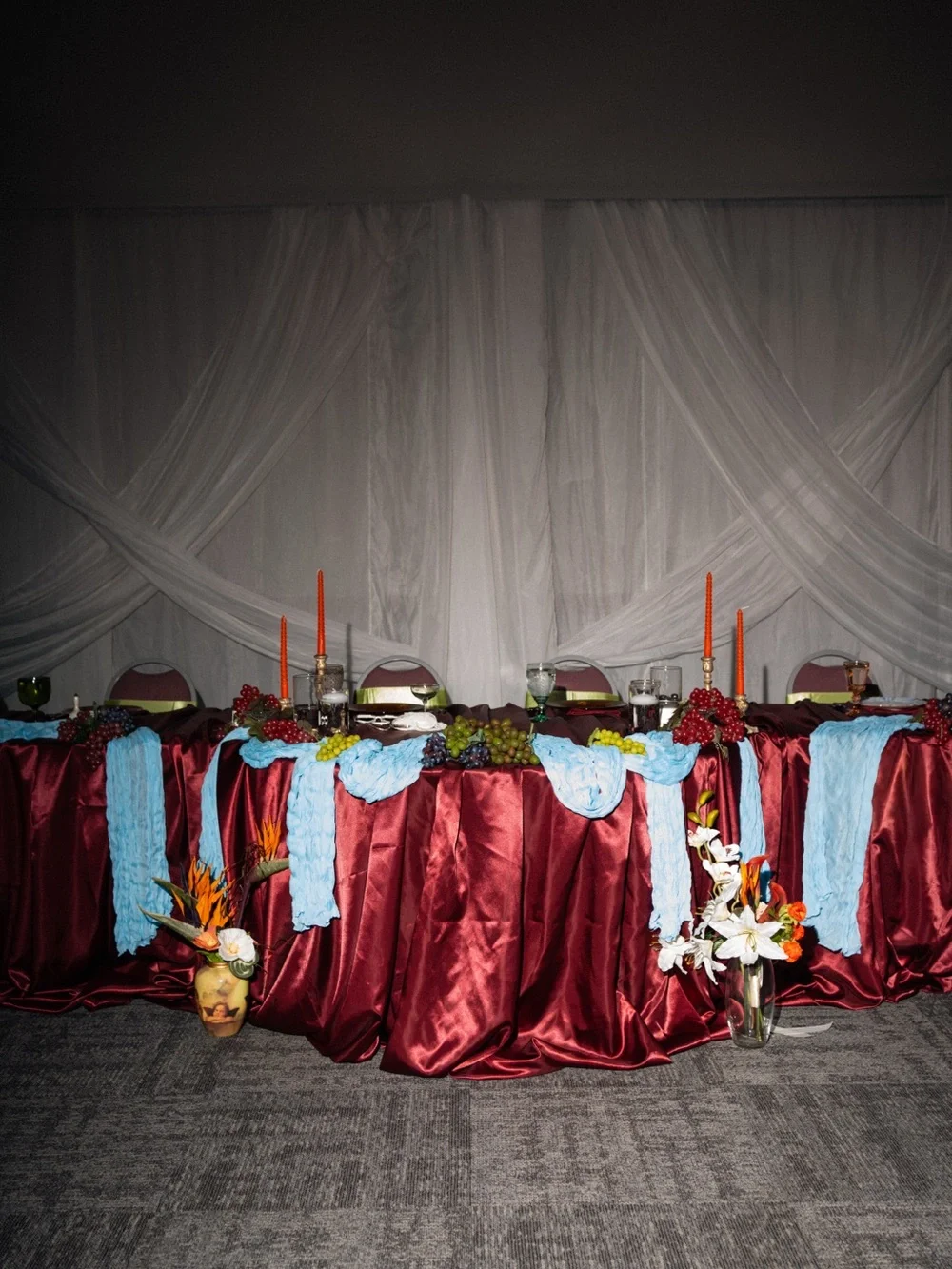 SET OF 6 - Elegant Burgundy Satin Tablecloths
